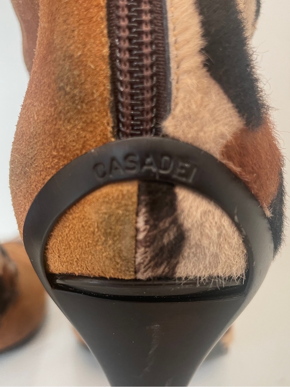 Casadei Leopard Pony Hair and Brown Suede Knee-High Stiletto Boots - Picture 9 of 13